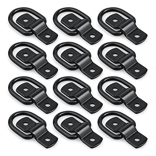 EXCELFU 12 Pack D-Ring Tie Downs, 1/4' D-Rings Anchor Lashing Ring for Loads on Trailers Trucks RV Campers Vans ATV SUV Boats Motorcycles etc Vehicles, Heavy Duty Tie Down Ring with Mounting Bracket