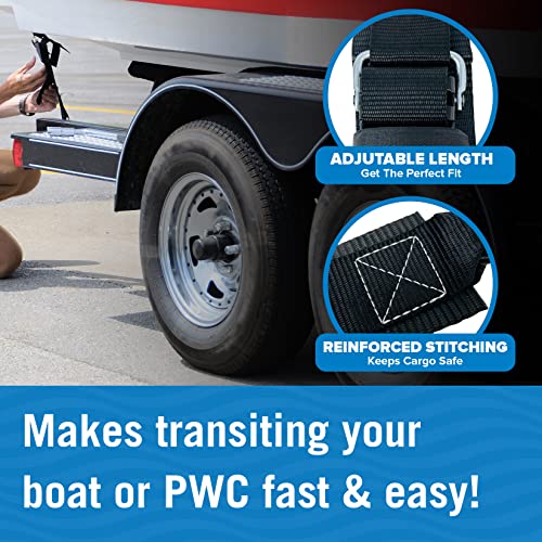 Image of Boat Tie Down Straps to Trailer, 2 Inch x 48 Inch Marine Grade Transom | Straps, Heavy Duty Manual Buckle Clasp, Short, Boat Tie Downs for Trailer, Jet Ski, 4 Ft