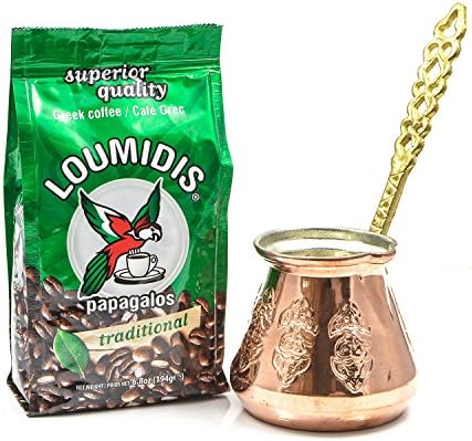 Loumidis Coffee 6.8 OZ with Handmade Copper Turkish Coffee Pot 260ml (Pack of 2)