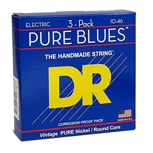 dr strings pure blues pure nickel electric guitar strings medium 10-46 3-pack phr-10-3pk