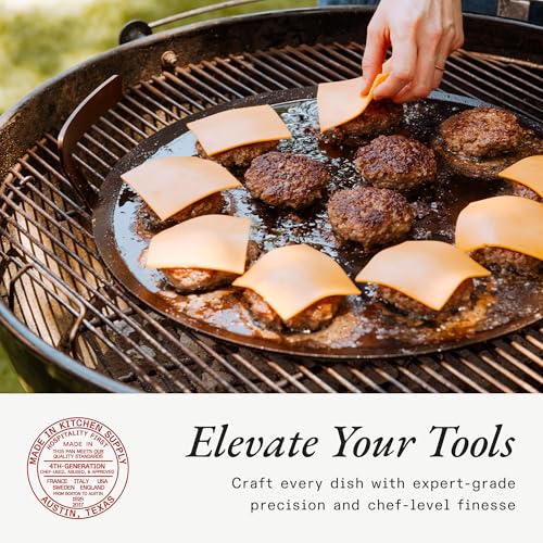 Made In Cookware - Seasoned 17" Round Carbon Steel Griddle + Grill Press - (Like Cast Iron, but Better) - Professional Cookware - Crafted in Sweden - Induction Compatible - Image 7