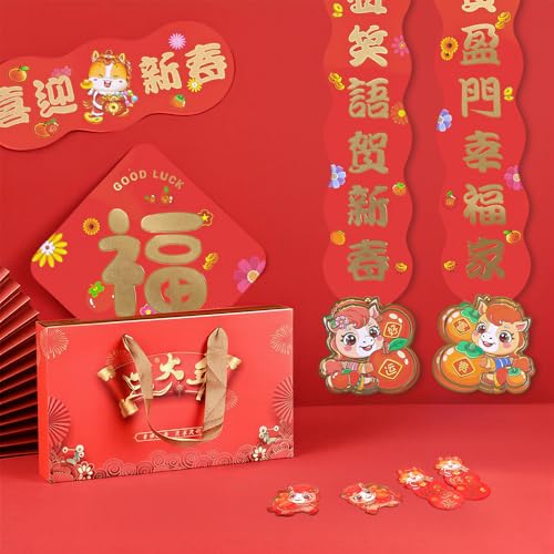 2026 Magnetische Chinesische Couplets Dekorative Sets, Jahr des Pferdes Spruchpaare, 8 Stück Chinesische Neujahrsdekorationen, Kühlschrankmagnet,Fu, Magnetische Türdekoration für Festliche Atmosphäre