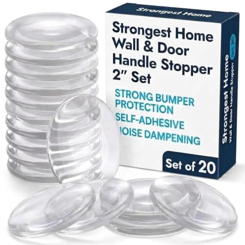Image of STRONGEST HOME Door Stoppers (Medium) 2 inch - Door Stop for Wall with Strong Back Adhesive - Quiet and Shock Absorbent Silicone Wall Protectors from Door Knobs - Protects Every Surface - (Clear | 20 PCS)