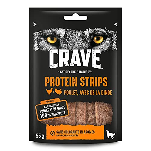 Crave Protein Strips Friandises pour chien - Récompenses à la poulet avec de la dinde pour chien - Pack de 7 sachets de 55g Cover