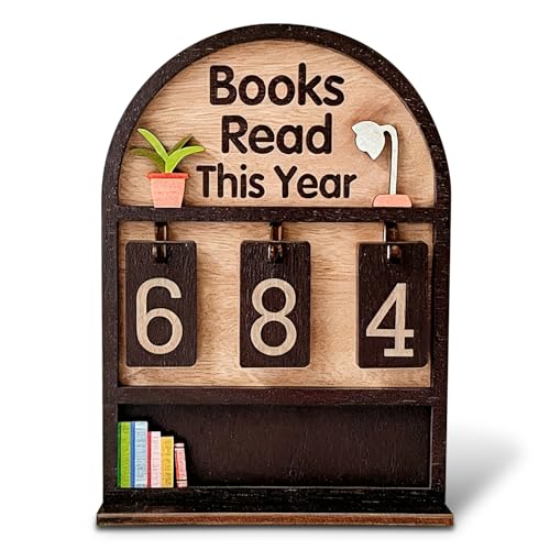 3D Bücherregal Deko, Books Read This Year Counter aus Holz mit Flip-Zahlen (0-999), Retro Lese-Chronometer für Buchliebhaber & Leseratten, Dekorativer Buchzähler für Schreibtisch & Regal
