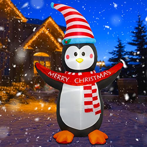 Glintoper Christmas Inflatable Decorations, 6Ft Inflatables Lighted Penguin Hold Merry Christmas Banner, Blow Up With Built In Led Lights, Indoor Outdoor Xmas Party Holiday Lawn Yard Garden Decor #TOP22