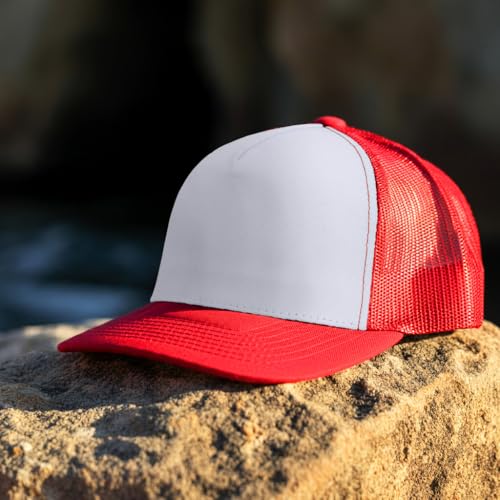 Image of Falari 5-Panel Mesh Baseball Cap, Trucker Hat, Structured Plain Design, Cotton, Adjustable Size