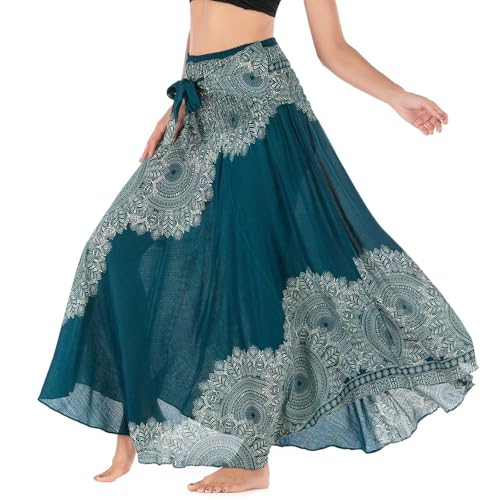 Lu's Chic Women's Aline Boho Skirt Ankle Skirts Printed Bandeau Dress Bunched Belly Dance Arab Comfy Basic Cool Calf Length4