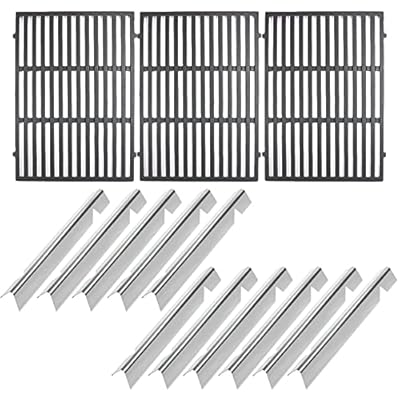 Hongso 18 7/8 Cast Iron Grill Grates and Flavorizer Bars Replacement for Weber Genesis II 610 and Genesis II LX 640 Series Gas Grills 2017 and Newer, Replacements for Weber 66096 66803 66796 91611