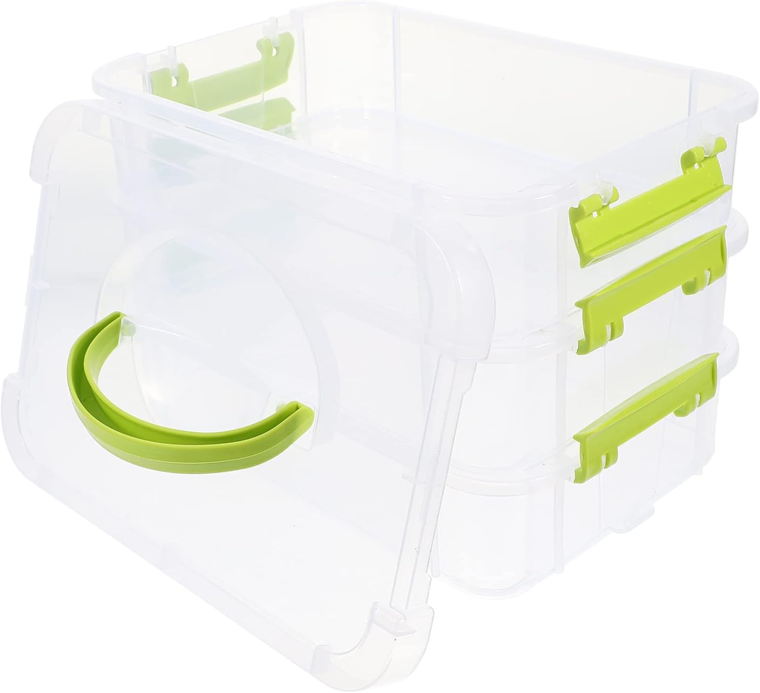 3 Layer Plastic Storage Containers with Lids, Multipurpose Clear Stack & Carry Box, Portable Craft Organizers and Storage Bin for Organizing Art & Craft, Sewing, Makeup, Nail Supplies