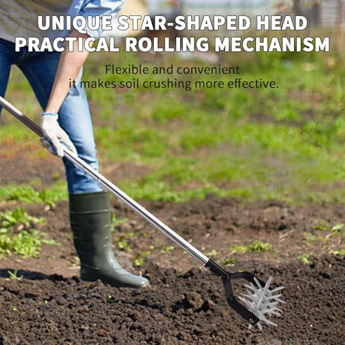 Rotary Garden Tool, Adjustable Hand Tiller, Long Handle Cultivator for Aerating, Weeding, Planting and Mixing Soil or Reseeding Grass - Image 4