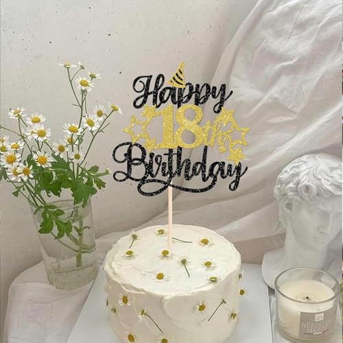 Image of Confetti! Glitter 18th Birthday Cake Topper with Star Hat - Cheers to18 Years! Fabulous Cake Decorations for Grown ups 18th Birthday & Anniversary Party Supply