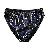 APOKIOG Damen Dessous Slips Glänzend Metallic Hotpants Leder Latex String Tanga Bikini Hose Pants Hipster Panties Offener Unterwäsche Gogo Clubwear, XXL, Schwarz