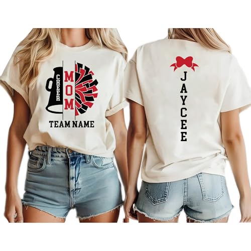 LASFOUR Personalized Megaphone Cheer Mom Shirts for Women, Custom Cheerleading Shirts with Name, Personalized Cheer Mom Gifts2