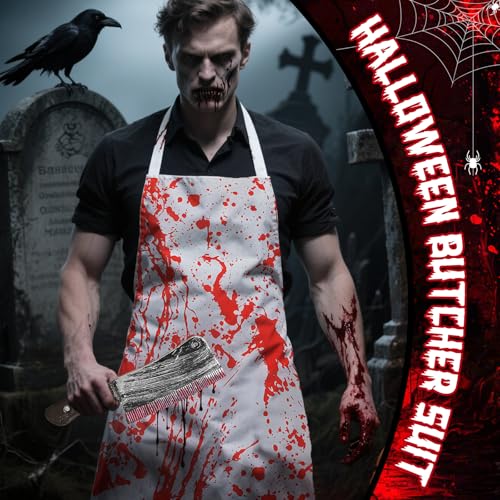 Allony Boucher Halloween, Tablier et Costume Adulte Horreur avec Déguisement, Couteau, Tatouages et Gants Ensanglantés, Accessoires Cosplay Scène Horreur – vue 3