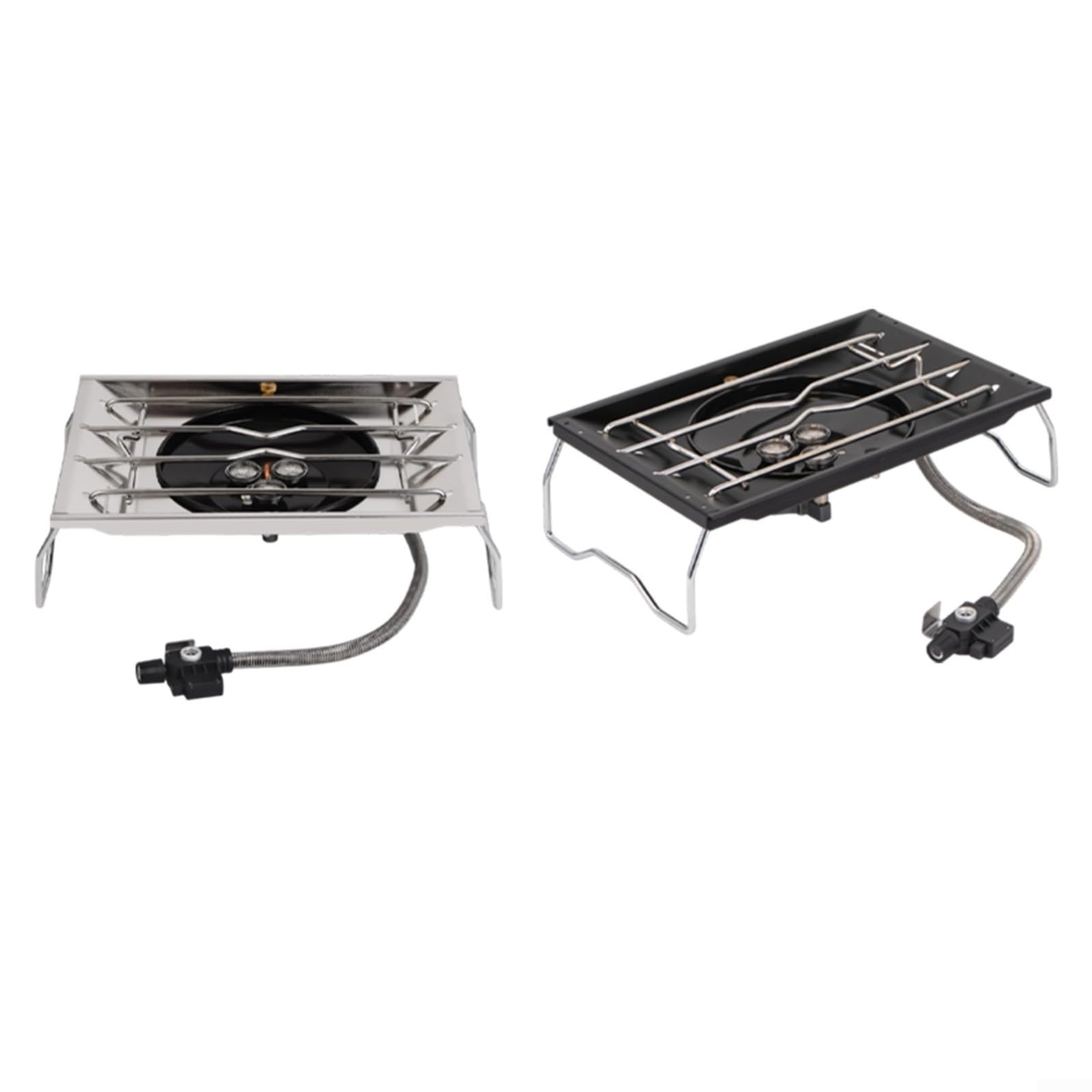 Tragbarer Campingkocher mit winddichtem Schild, faltbarer Gasherd für IGT Tischplatte, Edelstahl-Grill zum Wandern, Picknick (schwarz)