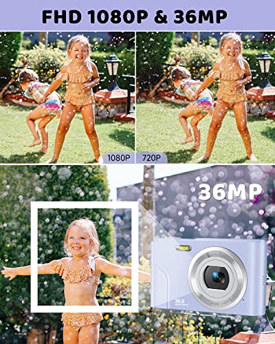 Digital Camera, Lecran Fhd 1080P 36.0 Mega Pixels Vlogging Camera With 16X Digital Zoom, Lcd Screen, Compact Portable Mini Cameras For Students, Teens, Kids (Purple) #TOP1