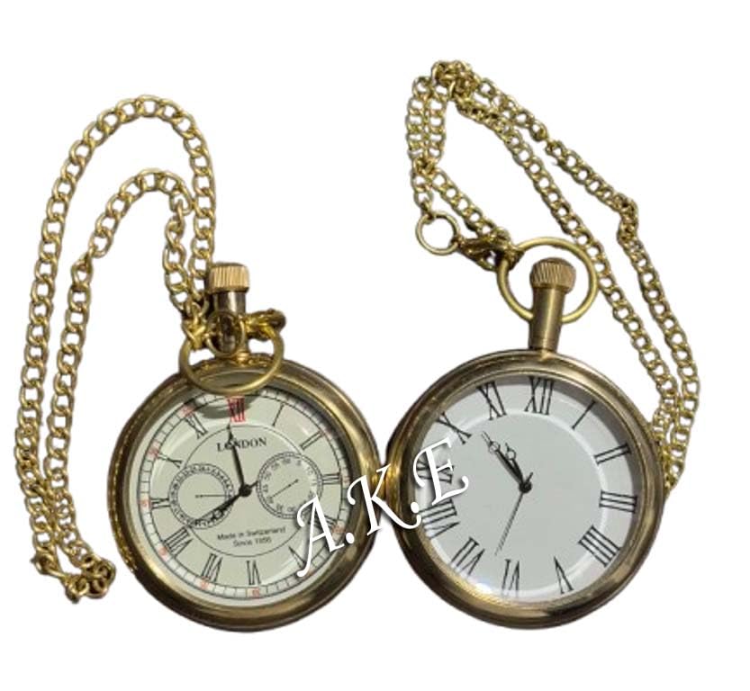 Antique Brass Pocket Watch Vintage Style Gift Pocket Watch Set of 2-image-29