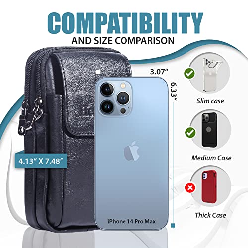 Hengwin Genuine Leather Belt Bag, Small Crossbody Phone Bag for Men Over the Shoulder Holster, Mobile Phone Case Handbag - Image 2