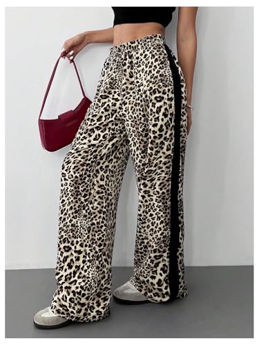 GORGLITTER Women's Leopard Print Baggy Pants Animal Cheetah Striped Y2K Wide Leg Trendy 2025 Casual Pants3