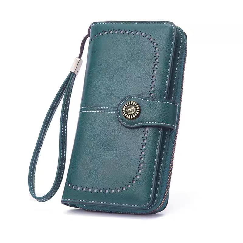 sparefly Women’s PU Leather Long Wallet with Zipper & Button Closure | Multi Card Holder Clutch Purse | Large Capacity Ladies Wallet with Wrist Strap (Blue)-picture-23