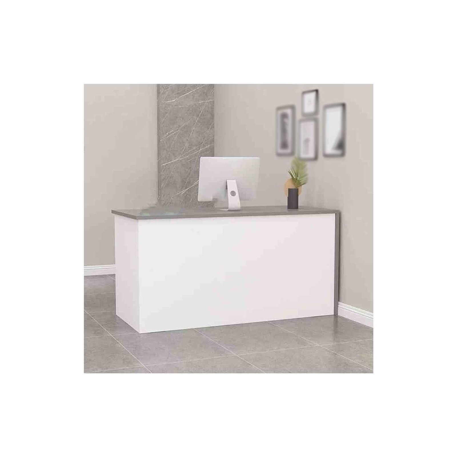 Generico Banco Reception Moderno. Banco Reception Moderno Bianco con cassetti - Tavolo Reception per Ufficio, Hall, Salone o Negozio (Bianco-Grigio, 80 cm).