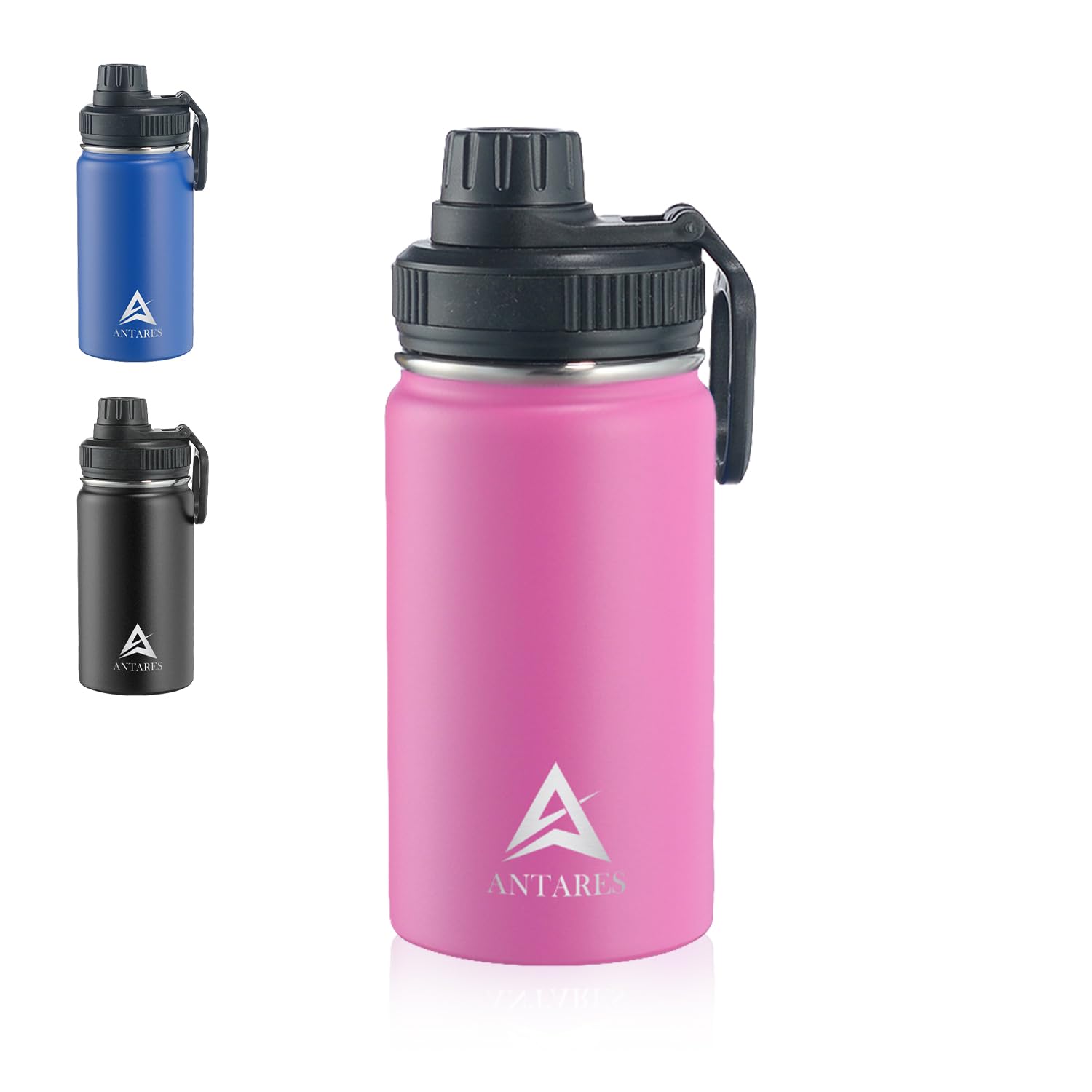 ANTARES Double Wall Insulated Water Bottle - Leak Proof, Unique Colors (Purple, Blue, Black), Insulated Spout Lid, Indoor & Outdoor Use, 12oz, Durable Stainless Steel, Easy to Clean (Purple)