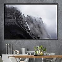 Framed Canvas Wall Art Foggy Mountains Aerial Cool Multicolor Nature Photography Realism Relax/Calm Rustic Wilderness - 16x24 inches