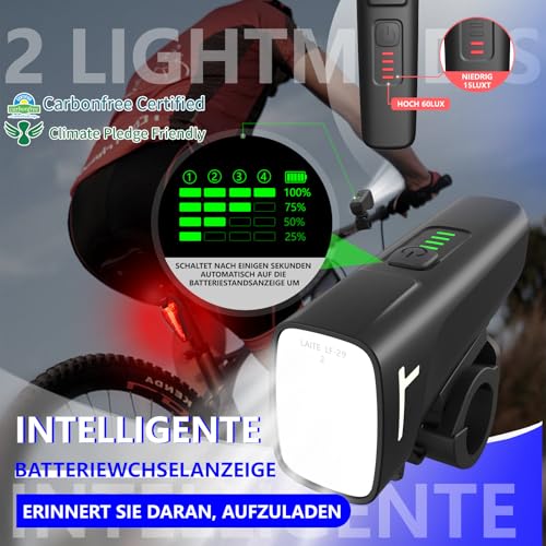FORTRY Fahrradlicht Set,StVZO Zertifizierte Fahrradbeleuchtung,USB Typ C Aufladung Fahrrad Lichter...