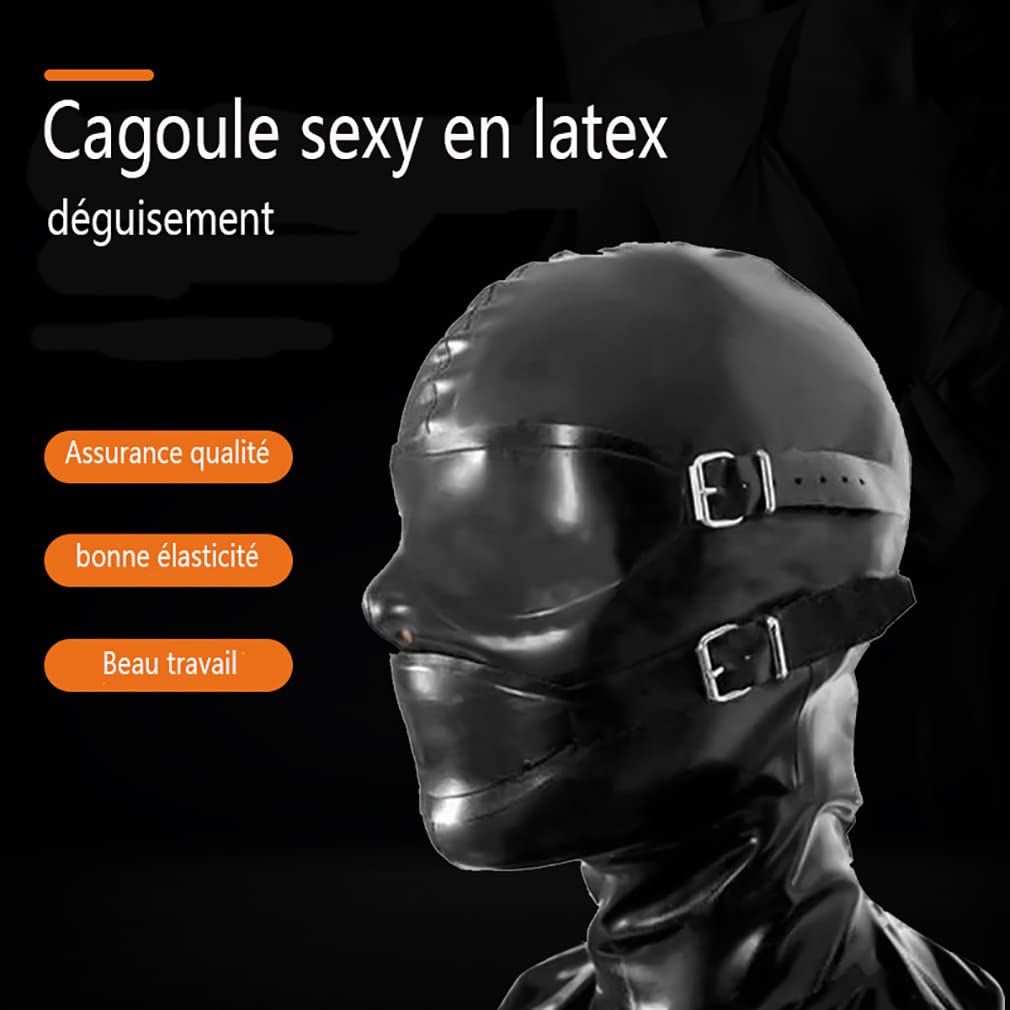 Sexy Latex Tête Couverture,SM Masque,Capuche,Couvre-Chef Pour Halloween Cosplay Le Jeu Party Vêtements Club Unisexe,Masque Amovible Pour Les Yeux Et La Bouche,Élastique,Respirant-black+red||XS