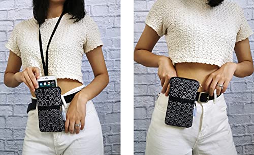 Image of Tainada Men Women Phone Neoprene Shockproof Zipper Sleeve Case Bag Pouch w /Clip, Neck Lanyard, Belt Loop Holster for iPhone 17 /16 /15 Pro Max, 16 /15 Plus ; Samsung S25+, S24, Z Fold7 (Black Waves)