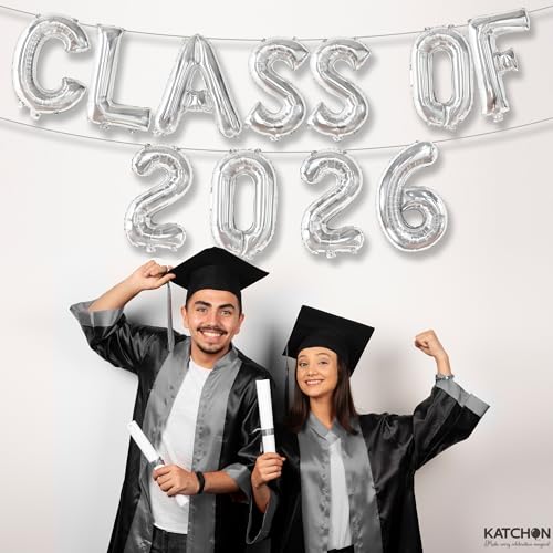 Image of Graduation Decorations 2026 | Silver Class of 2026 Balloons - 16 Inch | Graduation Balloons Banners | Silver Graduation Decorations | Class of 2026 Banner for Class of 2026 Decorations, KatchOn
