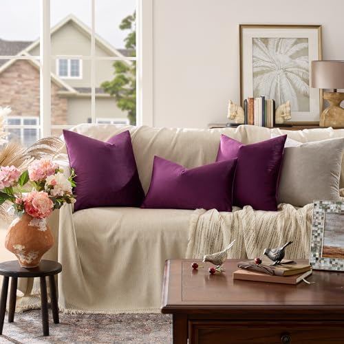 Image of GIGIZAZA Decorative Couch Throw Pillow Covers,Purple Square Pillow Cushion Covers 22x22,Pillow Cases Velvet Pillow Covers