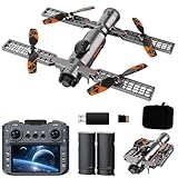 Avion multifonctionnel à quatre axes : avec un design d'engin spatial noir et gris, le corps peut être facilement pris en main, équipé de pochettes de rangement pour voyager facilement. Support de la télécommande + commande par application, pour réaliser en un clic des photos et vidéos et planifier des trajectoires.