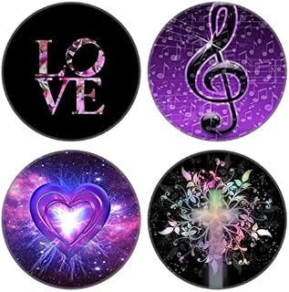 caelpley 4 Pack Cell Phone StandCollapsible Cellphone Finger Grip Foldable Holder for Phones and Tablets - Love Floral Galaxy Music Note Black