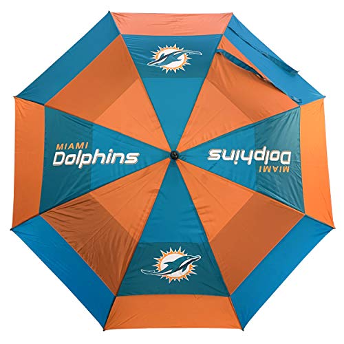 Team Golf NFL Miami Dolphins 62" Golf Umbrella with Protective Sheath, Double Canopy Wind Protection Design, Auto Open Button