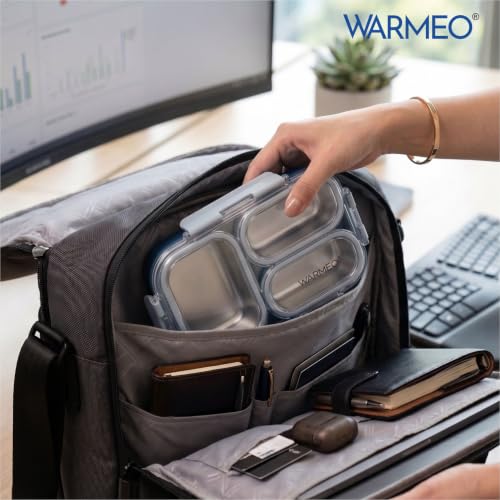 Image of WARMEO BENTO Microwave-Safe Stainless Steel Lunchbox with 3 compartments,bpa Free,Perfect for Office, School, Travelling, 750ml-Blue