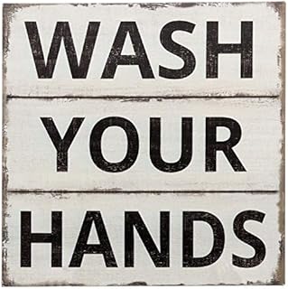 Barnyard Designs Wash Your Hands Sign, Primitive Country Farmhouse Bathroom Quotes Home Decor Sign, 28cm x 28cm