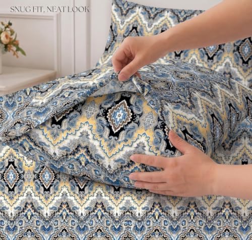 Image of IVAZA 240 TC Soft Ezyption Cotton Floral Print King Size Bedsheet - with 2 Pillow Covers, Hypoallergenic, Brethable, (Size- 90 x 90 Inch) Jet Black