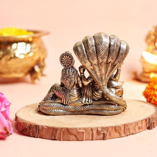 Image of The Spiritual Living Brass Small Vishnu Laxmi Idol | 2 Inch | Statue | Murti | Sheshnag Vishnu Murti | Lakshmi Idol | Laxmi Narayan On Sheshnag |