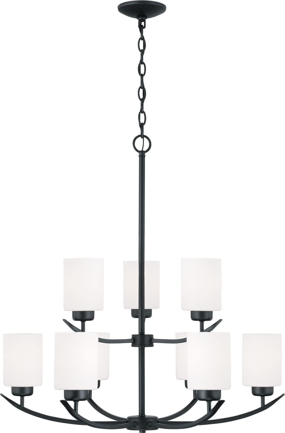 HomePlace by Capital Lighting 415251MB-338 Dixon Modern White Glass Cylinder Chandelier, 5-Light 500 Total Watts, 23" H x 23" W, Black