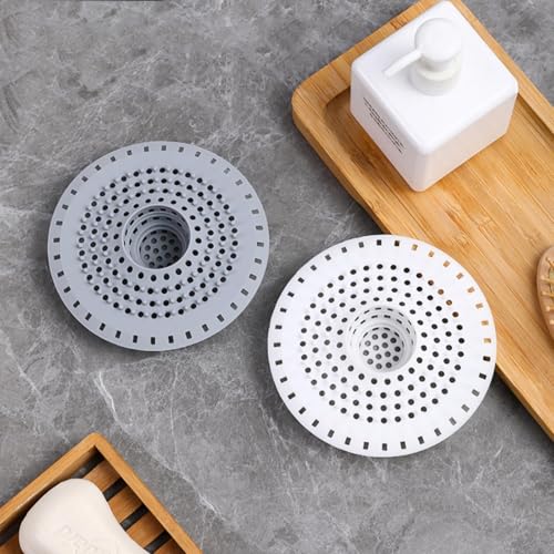 Teouuas 2 Stück Abflusssieb Silikon, Haarsieb Dusche, Abfluss Haarfänger, Universal Spülbecken Sieb, Abfluss Sieb Sink Strainer, Waschbecken Abflussabdeckung für Badezimmer Badewanne und Küche, Grau
