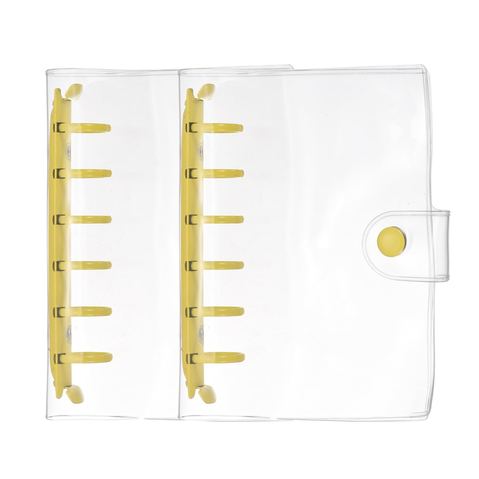 PATIKIL A7 6-Ring Binder Cover, 2Pcs Transparent PVC Notebook Binder Soft Clear Binder Protector Refillable Shell with Snap Button Closure for DIY Office Travel Planner, Yellow