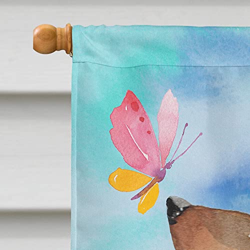 Drapeau teckel décoration Pâques grand format en toile de lin multicolore