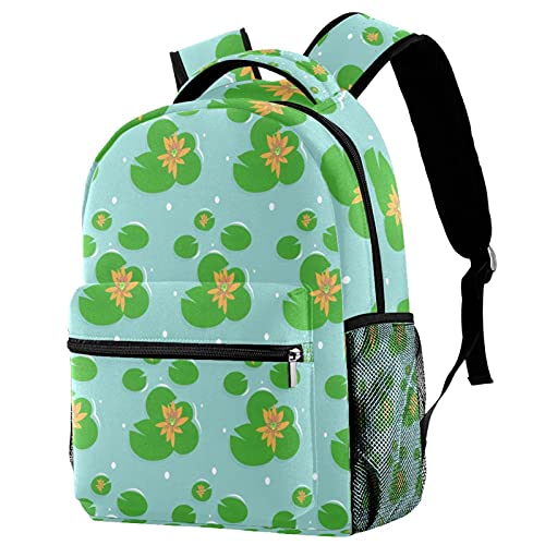 Sac à dos de voyage enfant avec porte-bouteille imprimé lotus vert
