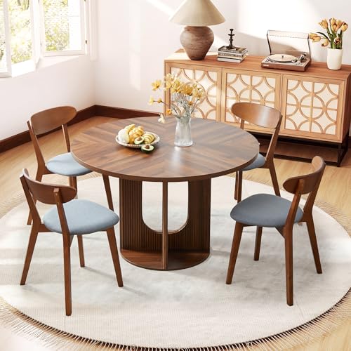 Image of weselon Dining Chairs Set of 4, Solid Wood Dining Chair Armless, Mid-Century Modern Upholstered Linen Seat Cushion Dining Room Chair for Home Kitchen Dining Room Restaurant (Walnut, 4)
