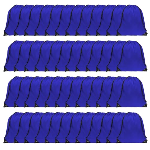 GoodtoU Drawstring Bags, Nylon Gym Bags with Cinch Sack - Drawstring Backpack for Sport, Traveling, Team (Blue, 48Pcs)