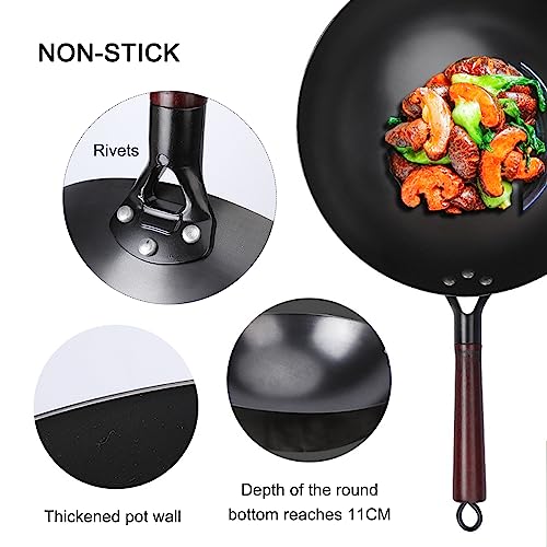 Wok de hierro tradicional chino con mango de madera, 36 cm miniatura 7
