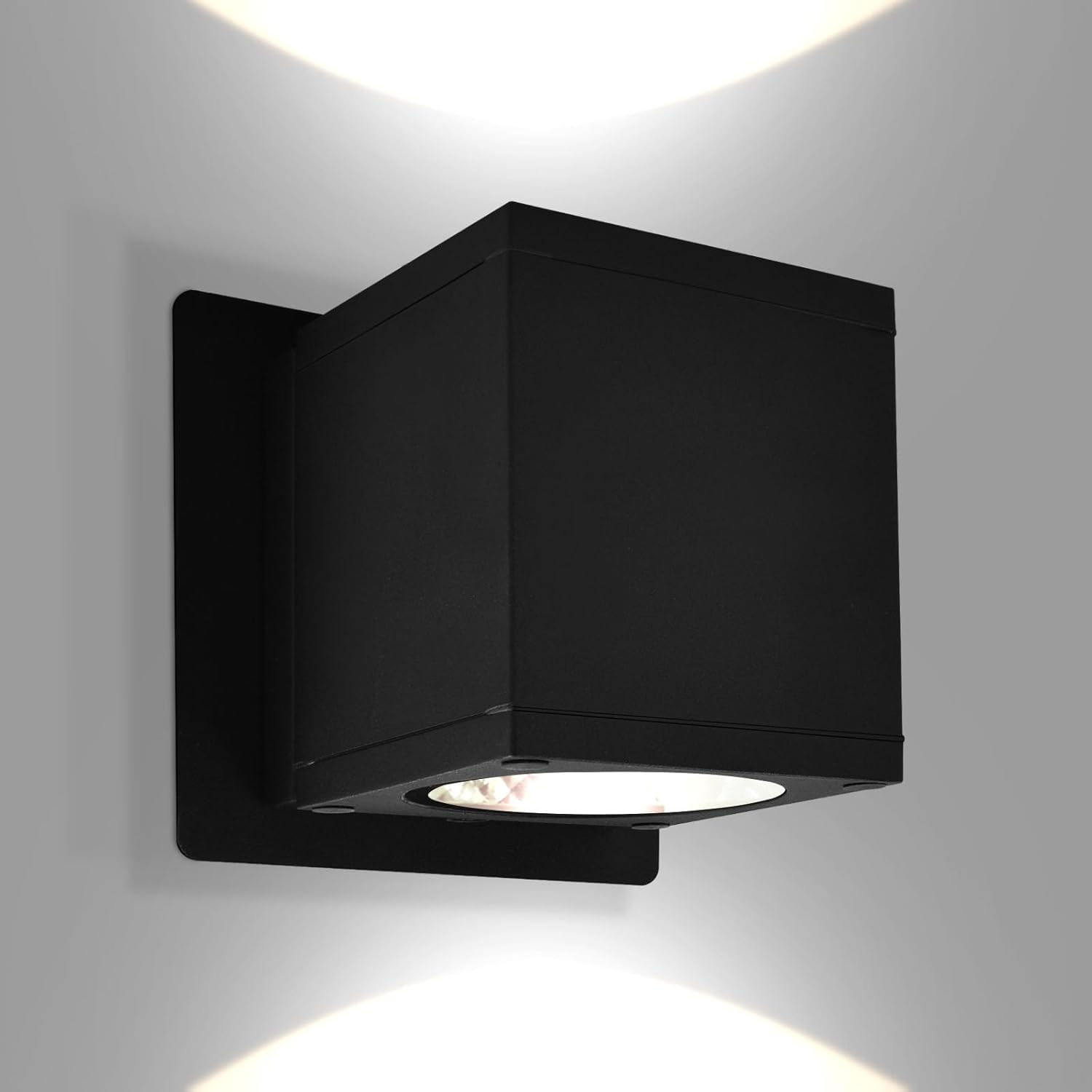 LUXRITE Outdoor LED Cube Wall Light, Modern Up Down Wall Sconce, 3CCT 3000K 4000K 5000K, 18W, Anti-Rust Aluminum, IP65 Waterproof, ETL Listed, Exterior Light Fixture for Porch, Garage, Patio