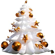 White Inflatable Christmas Tree with Golden Balls Christmas Decoration for Indoor Outdoor Yard Garden26ft with Blower and Light